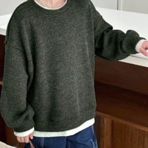 Áo Len Bé Trai Dáng Rộng Cổ Tròn Basic Unisex